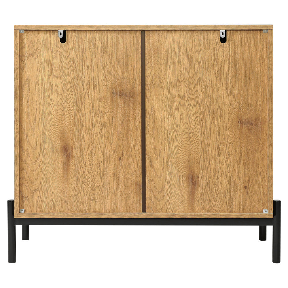 Contemporary Storage Cabinet Sideboard with Black Rattan Doors