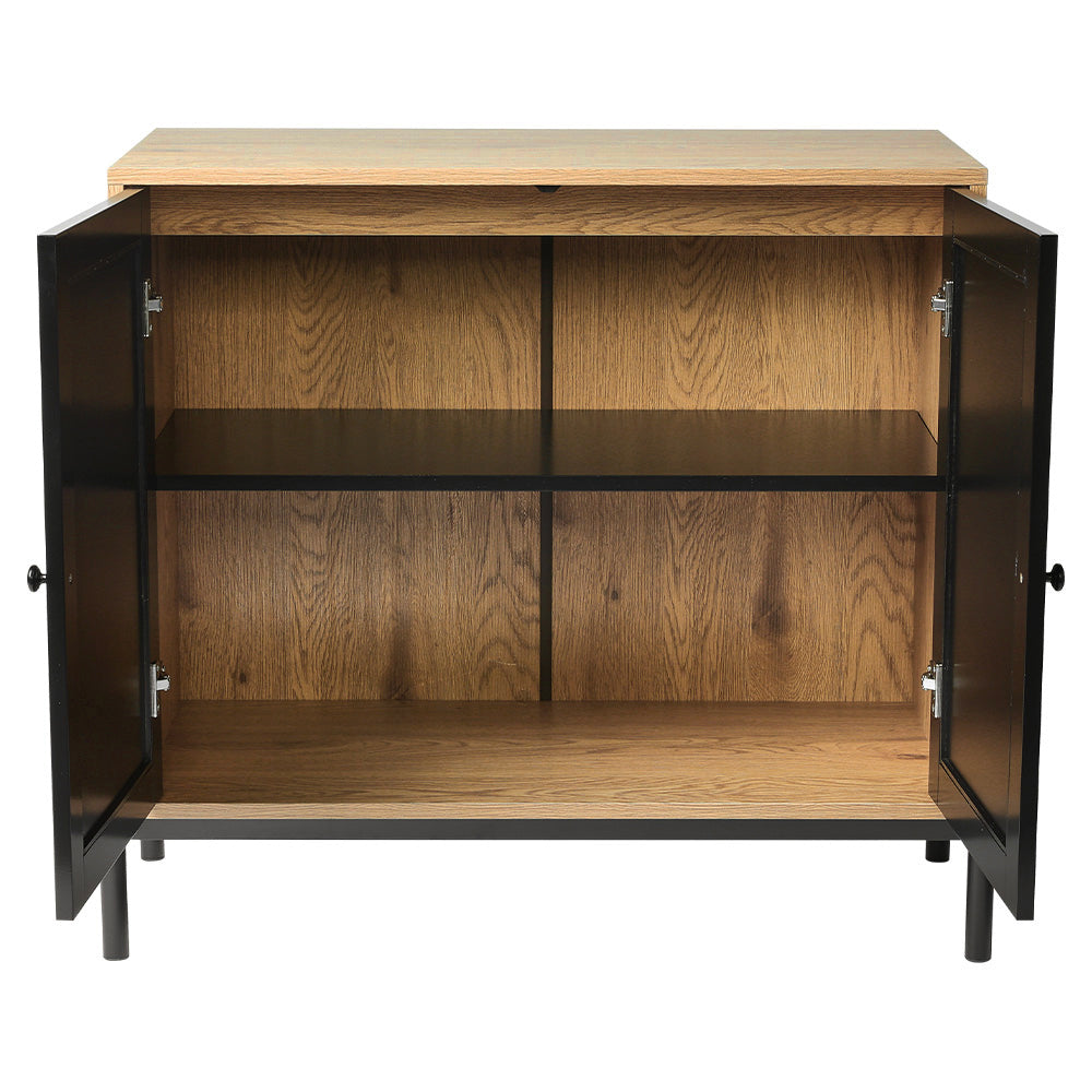 Contemporary Storage Cabinet Sideboard with Black Rattan Doors