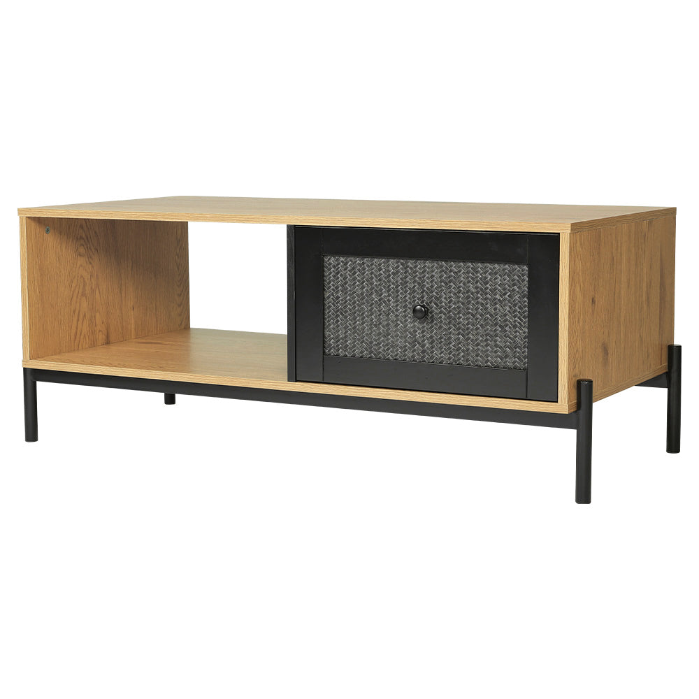 New Black Rattan Door Coffee Table with Storage for Living Room