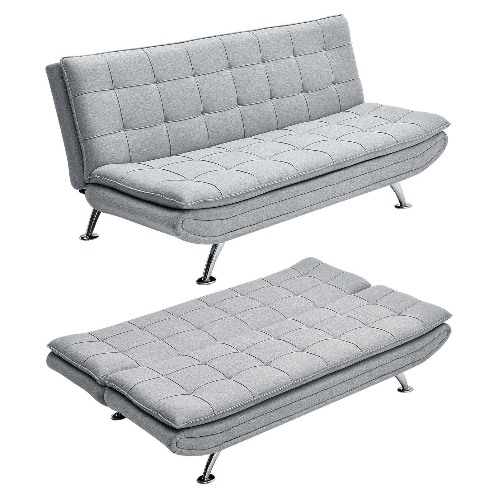 New Grey Fabric 3-Seater Convertible Sofa Bed