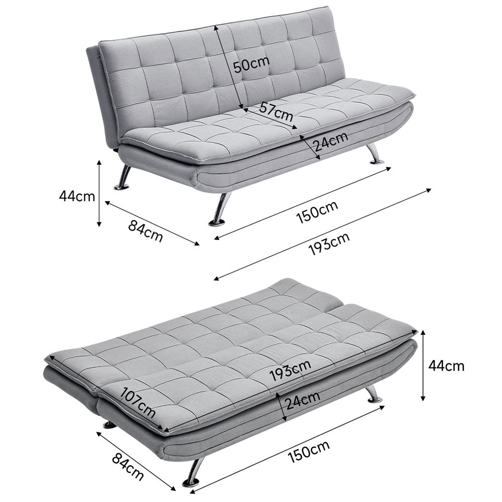 New Grey Fabric 3-Seater Convertible Sofa Bed