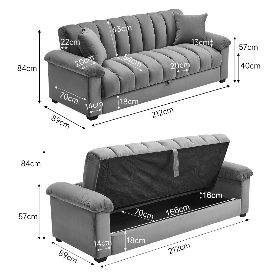 NEW Grey Channel Sleeper Sofa Bed