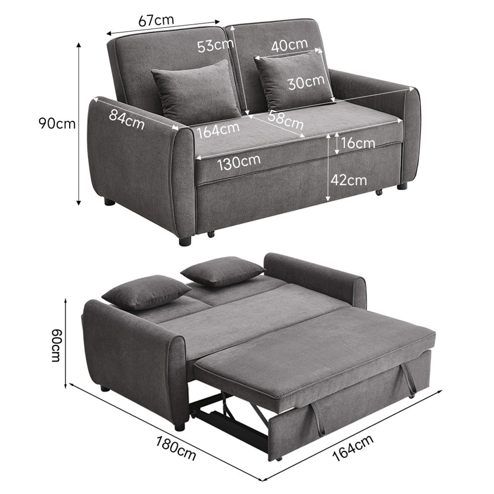 NEW Grey Convertible Sofa Bed with 2 Cushions