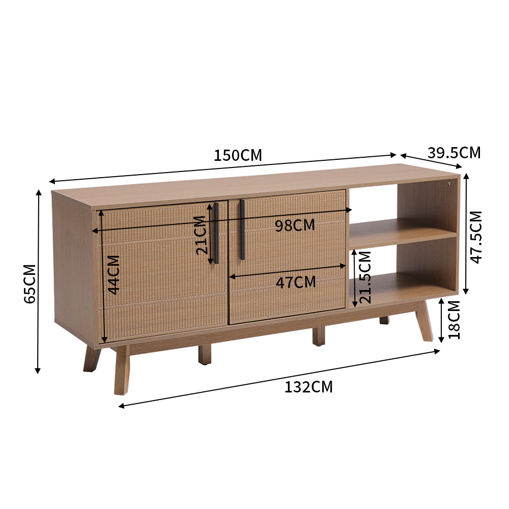 New Wooden TV Stand with Storage Cabinet and Open Shelves Dark Brown