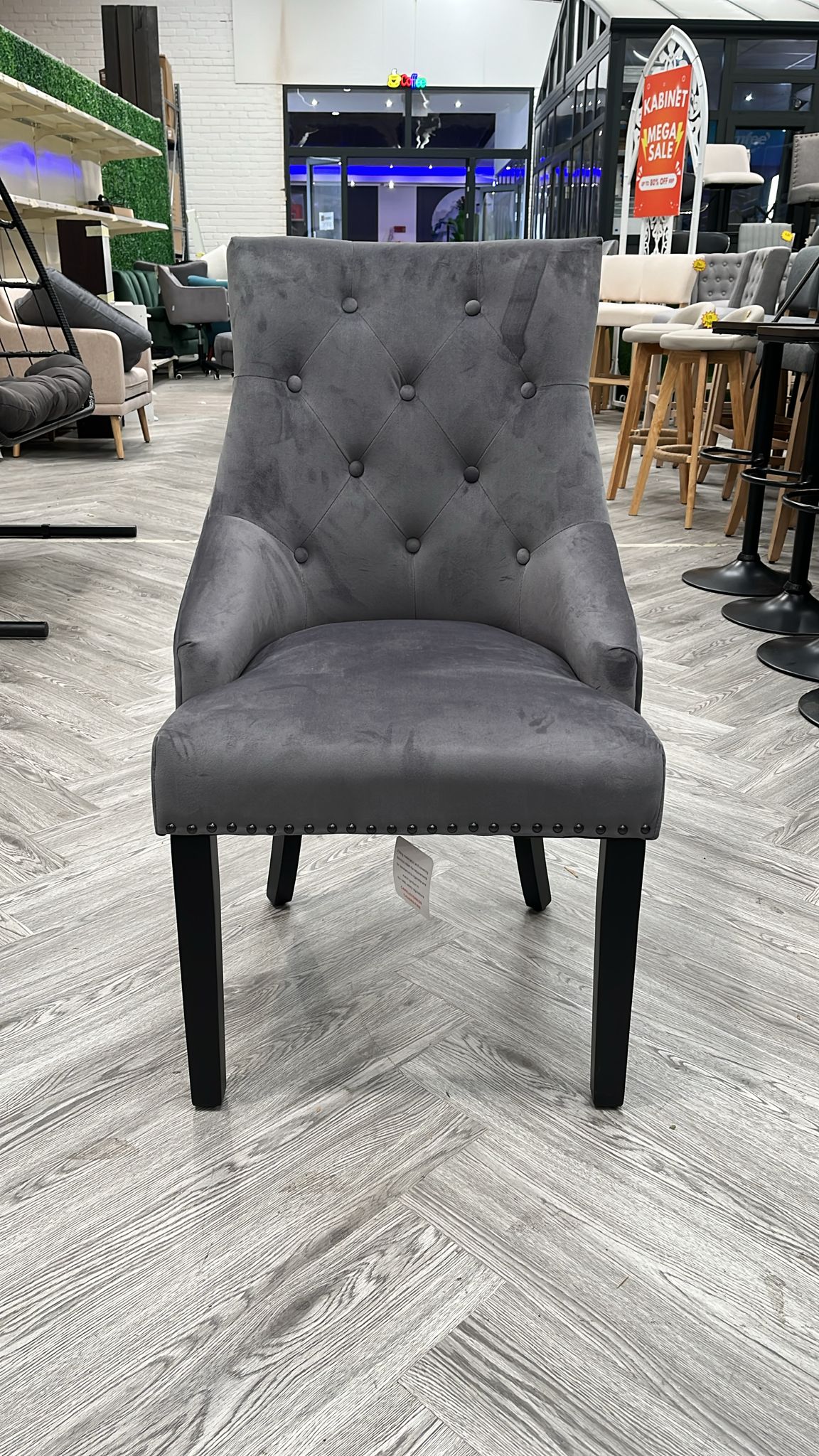 Set of 2 Dining Chairs with Nailhead Trim Dark Grey