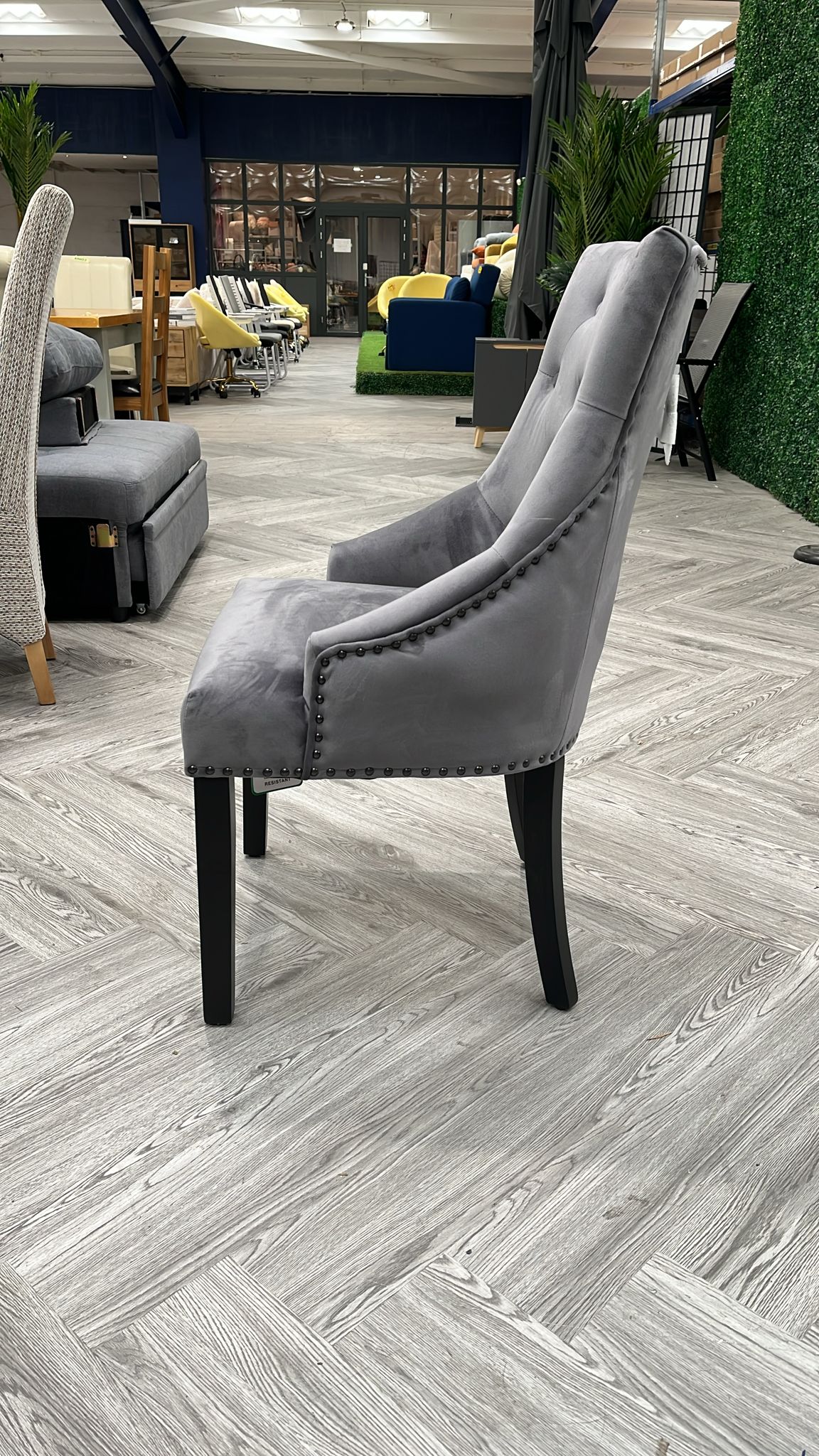 Set of 2 Dining Chairs with Nailhead Trim Dark Grey