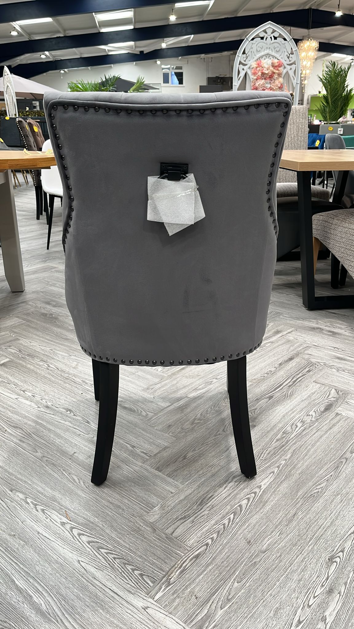 Set of 2 Dining Chairs with Nailhead Trim Dark Grey