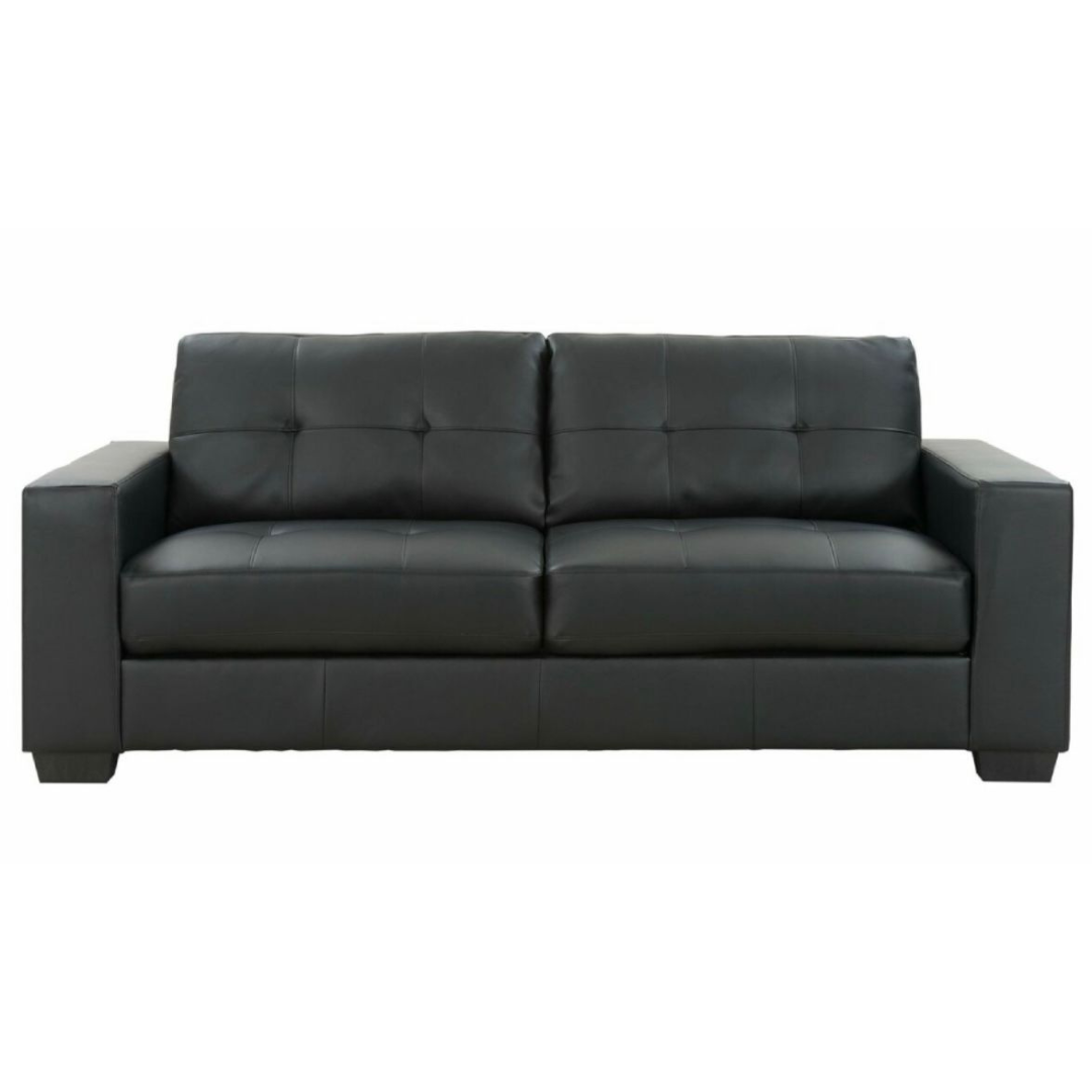 2 Seater Button Tufted Bonded Leather Sofa Black