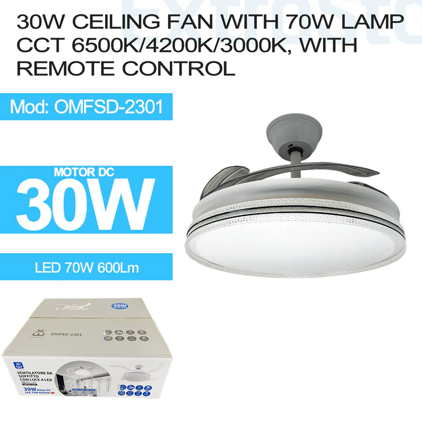 30W Ceiling Fan with 70W Lamp