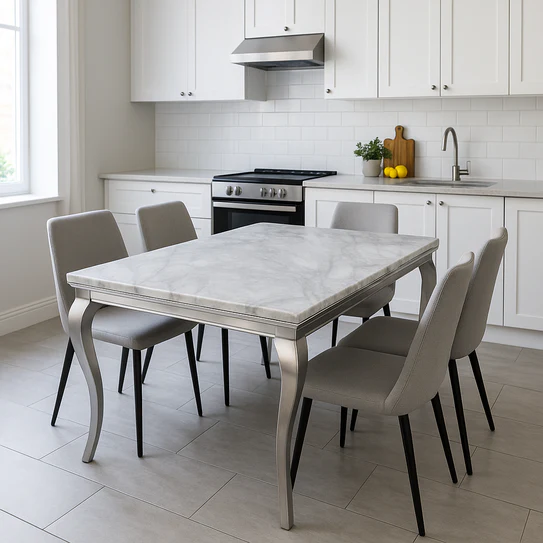 Lewis Dining Table Grey Marble Top with Silver Legs 200cm W