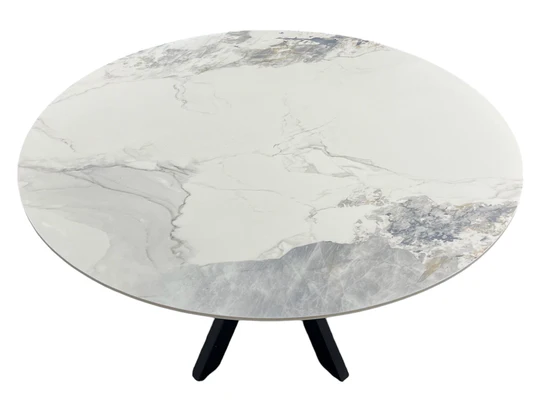 Milan Round Dining Table 130cm Dia Ceramic Top with Black Legs