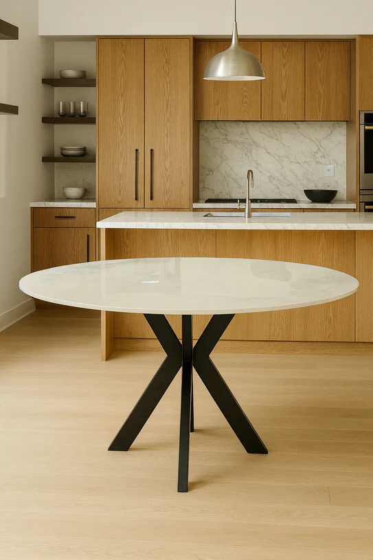 Milan Round Dining Table 130cm Dia Ceramic Top with Black Legs