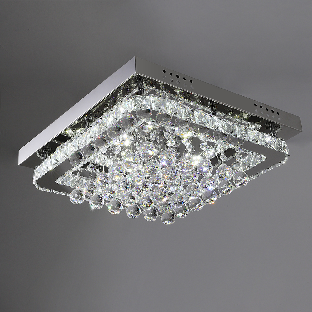 Square 40cm Dimmable Crystal LED Flush Mount Ceiling Light