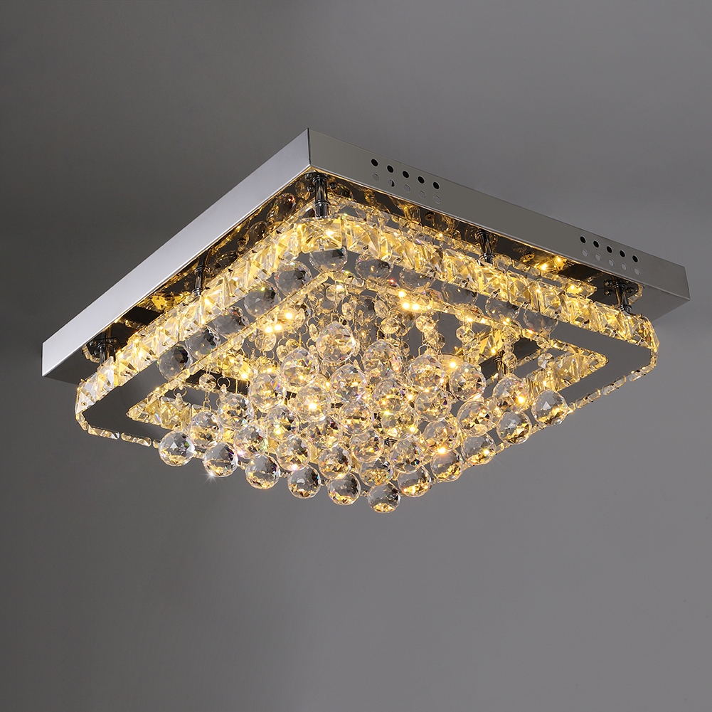 Square 40cm Dimmable Crystal LED Flush Mount Ceiling Light