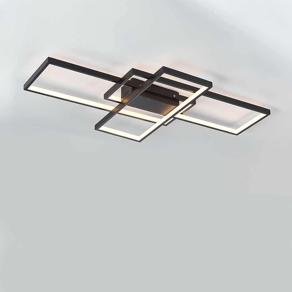 New Black 90cm W Rectangular LED Semi Flush Ceiling Light Dimmable with Remote