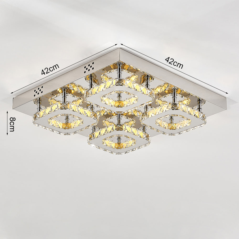 New Square Large Glamourous Crystal LED Ceiling Light Semi Flush 42cm W