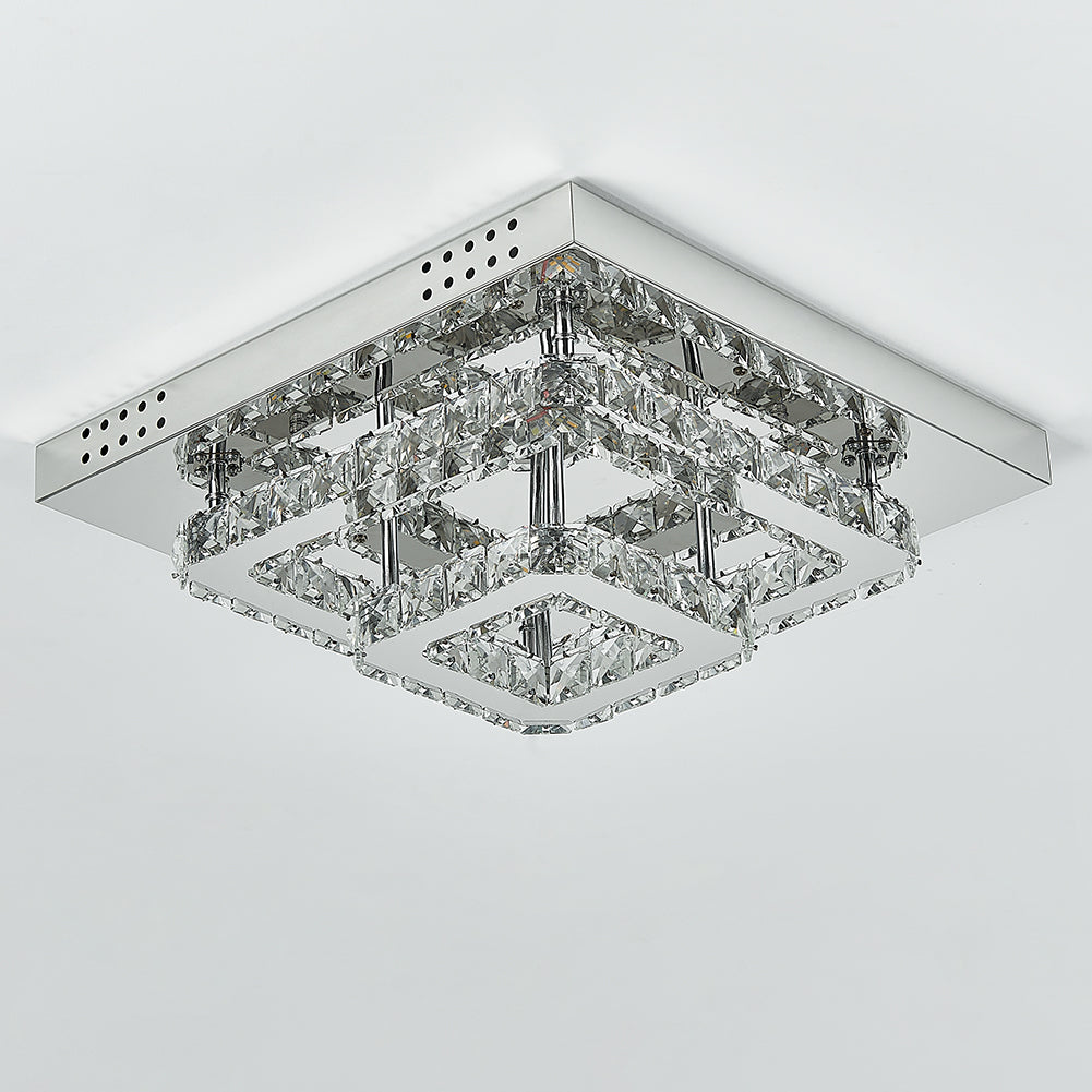 Square Large Size Glamourous Crystal LED Ceiling Light 40cm W