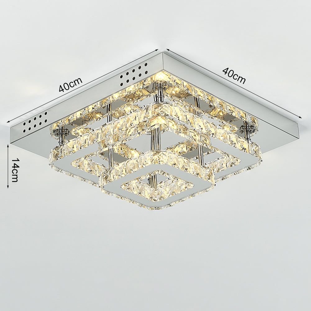 Square Large Size Glamourous Crystal LED Ceiling Light 40cm W