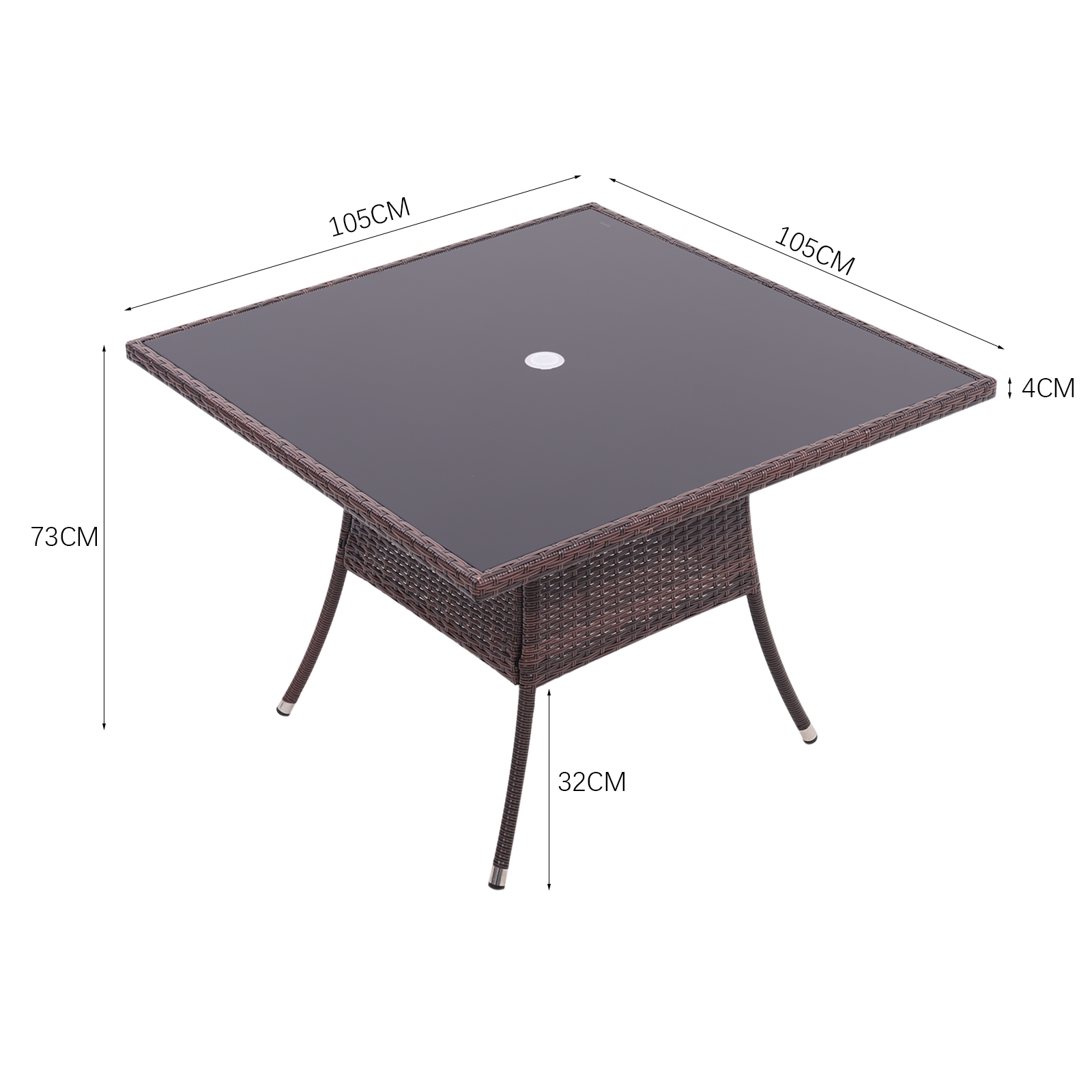 New Rattan Wicker Square Tempered Glass Garden Table 105cm W
