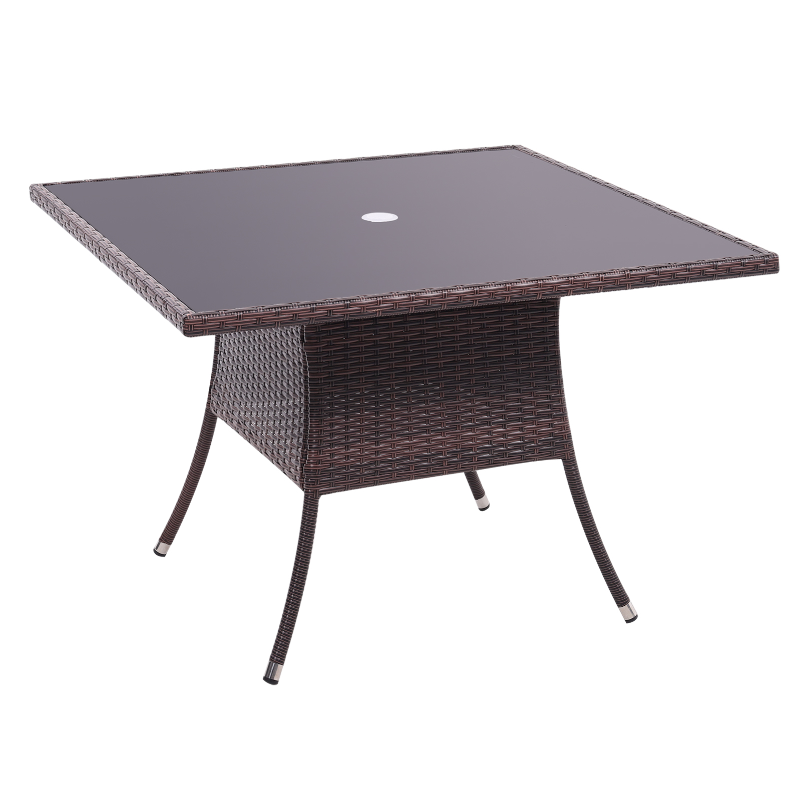 New Rattan Wicker Square Tempered Glass Garden Table 105cm W