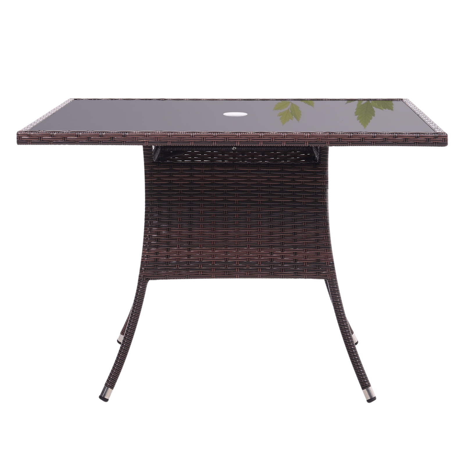 New Rattan Wicker Square Tempered Glass Garden Table 105cm W