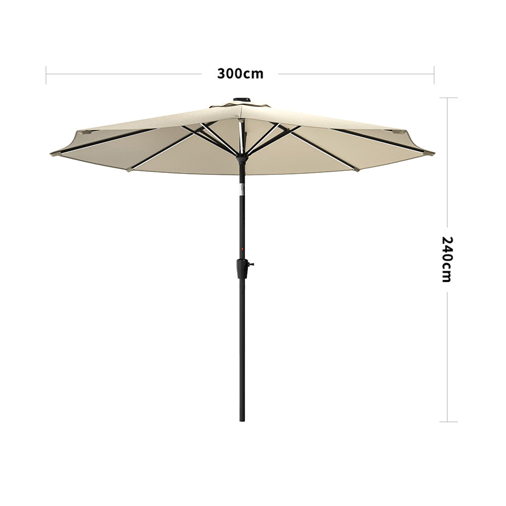 New 3M Solar Powered LED Parasol Outdoor Garden Tilt Umbrella with Crank