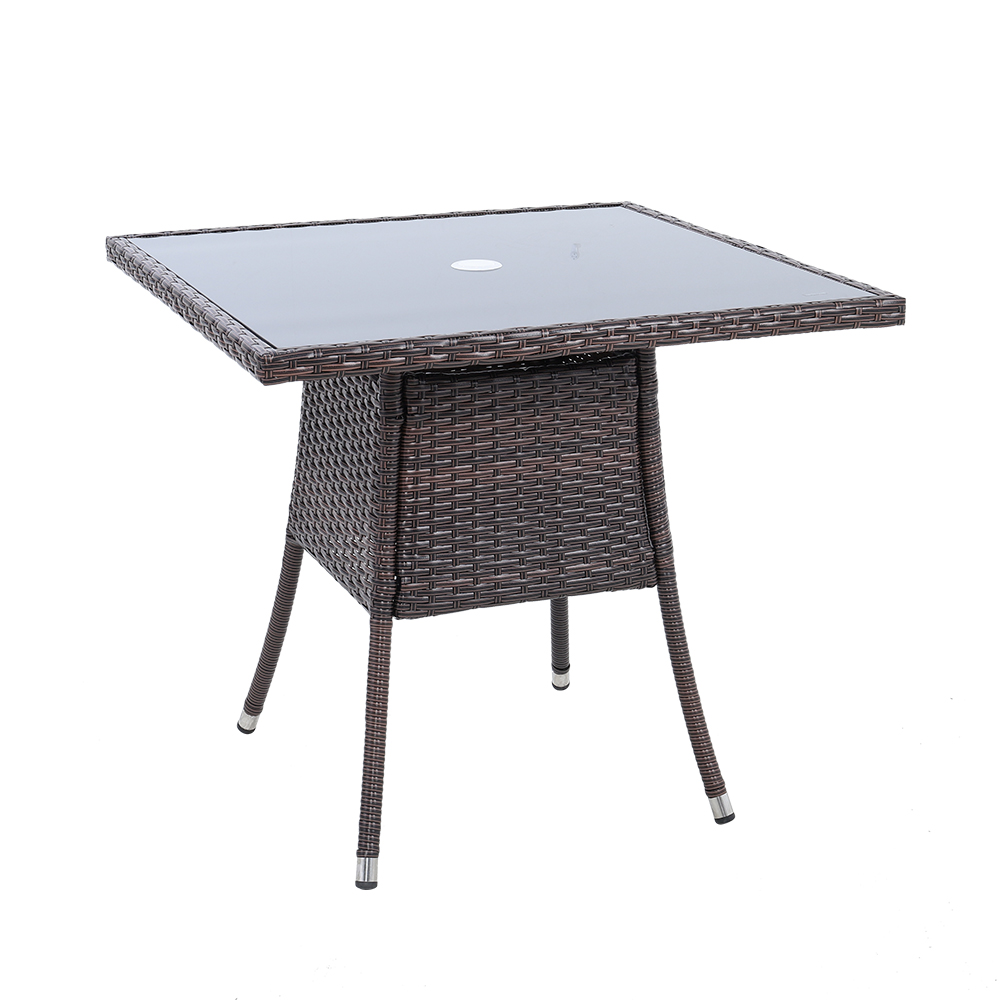 New Rattan Wicker Square Tempered Glass Garden Table 80cm W