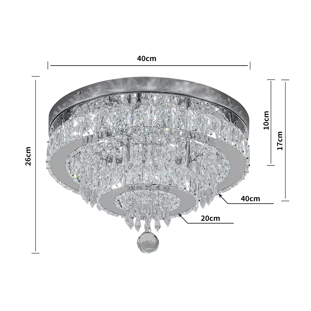 Elegant Crystal Round Ceiling Light Cool White Non Dimmable
