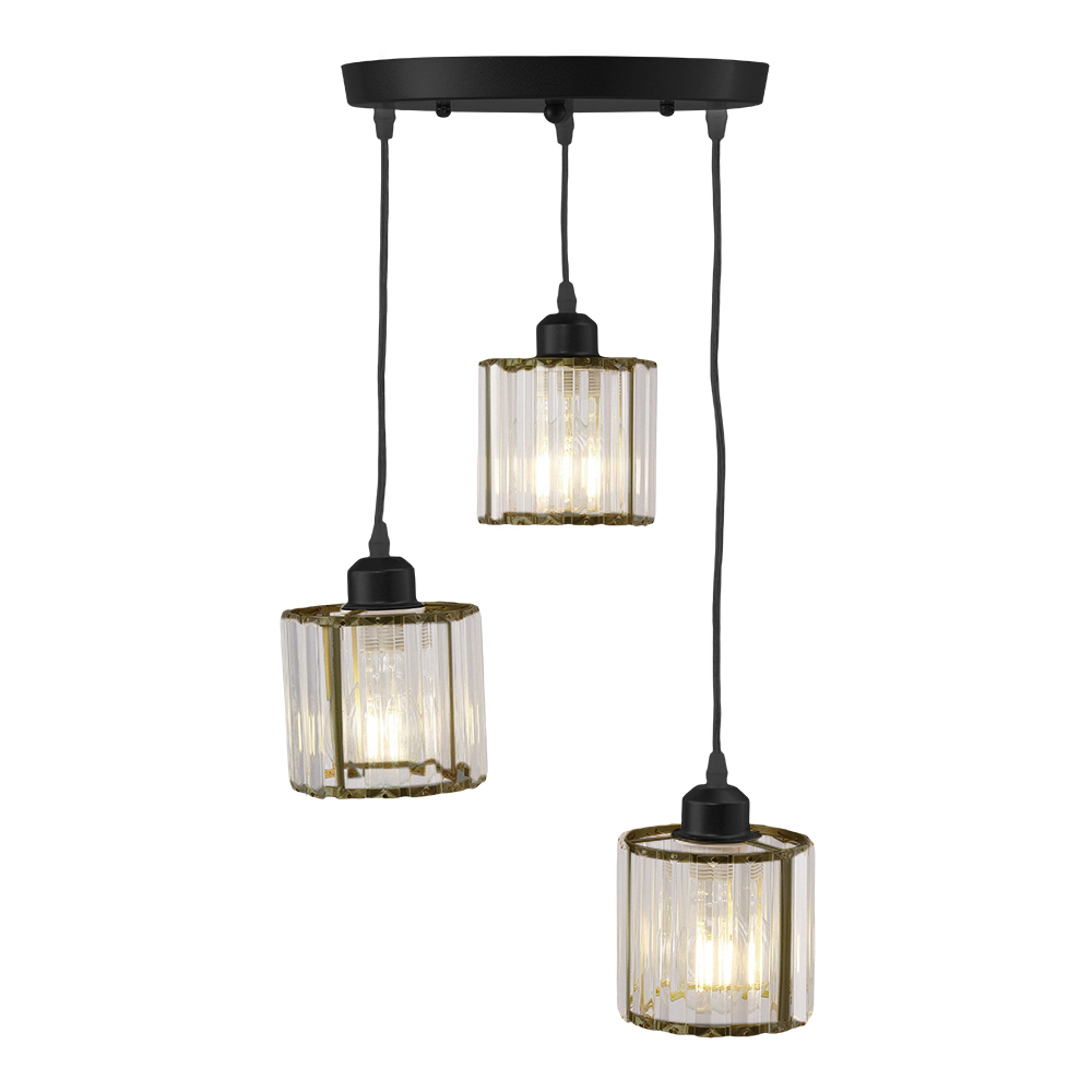 New Black 3-Light Crystal Ceiling Pendant Light Fixture Non Dimmable