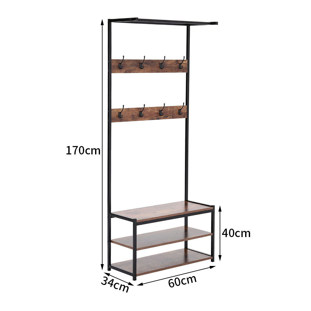 Metal Coat Hat Shoes Shelf Clothes Hanger Hallway Shoe Rack Bench