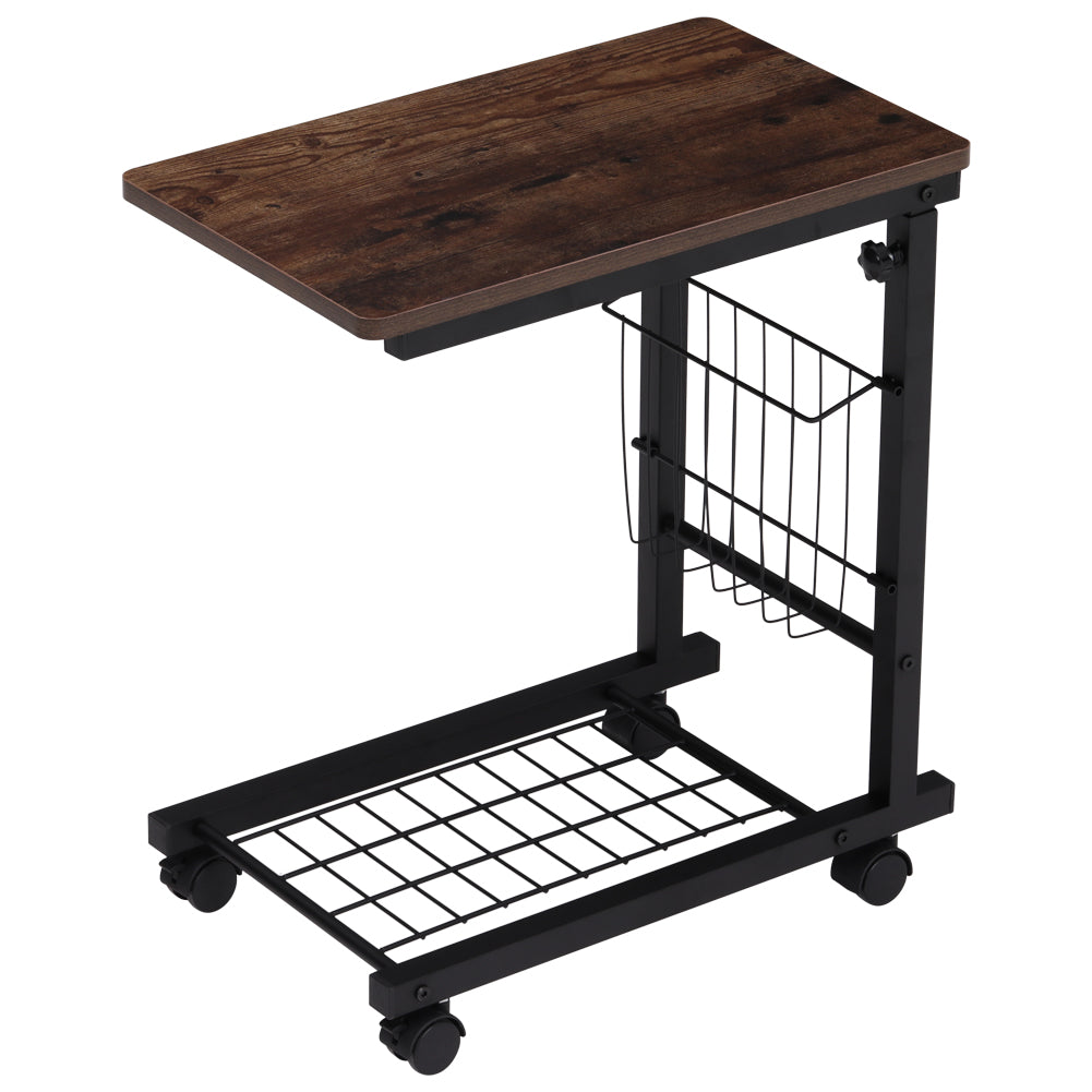 New C Shaped Side Table With Wheels Adjustable Height