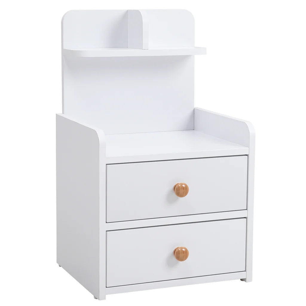 Wooden 2-Drawers Bedside Table Nightstand with a Shelf White