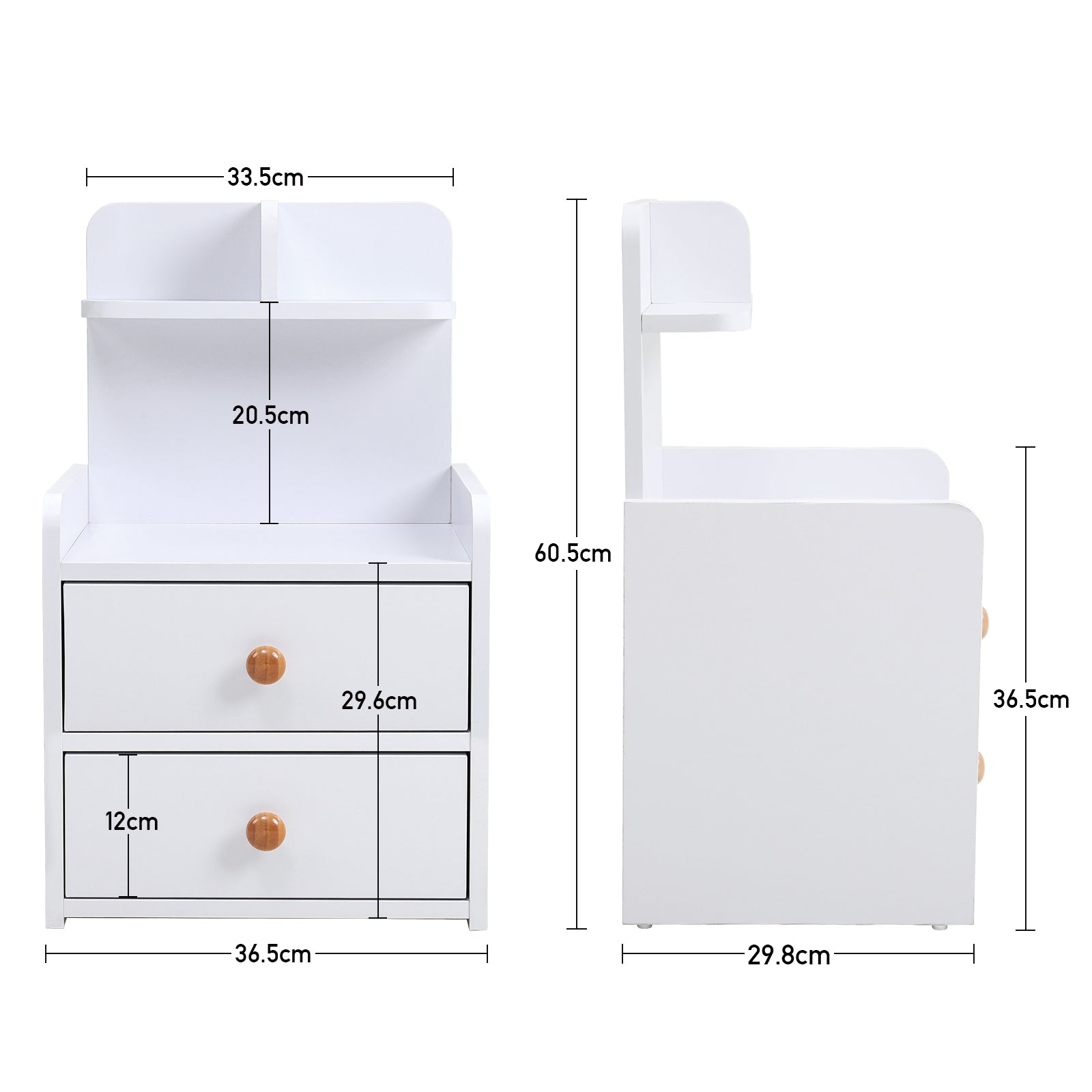 Wooden 2-Drawers Bedside Table Nightstand with a Shelf White