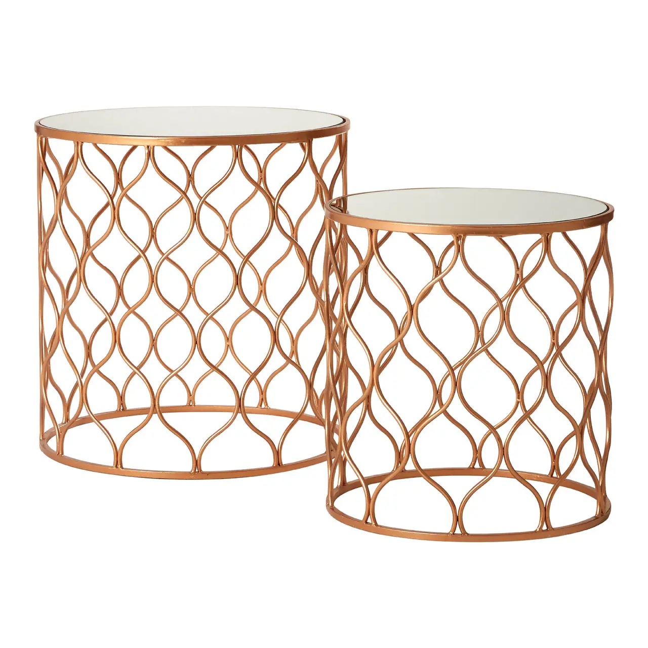 Set of Two Avantis Mirrored Top Copper Side Tables