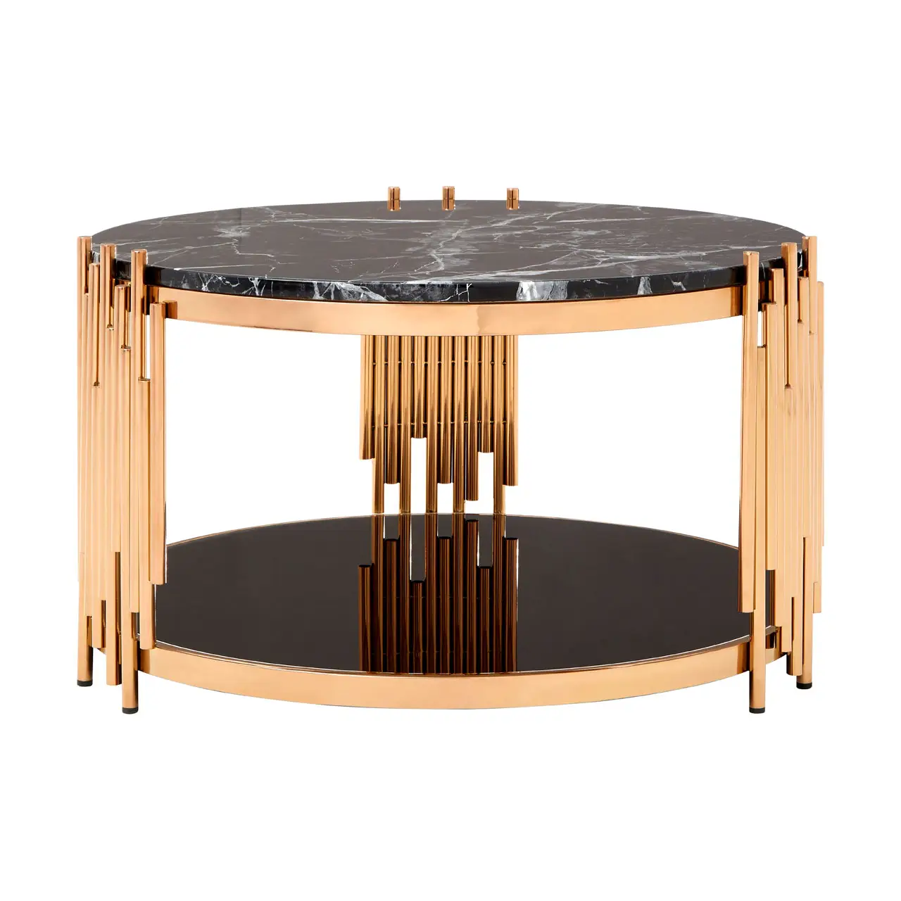 Alvaro Rose Gold and Black Marble Coffee Table