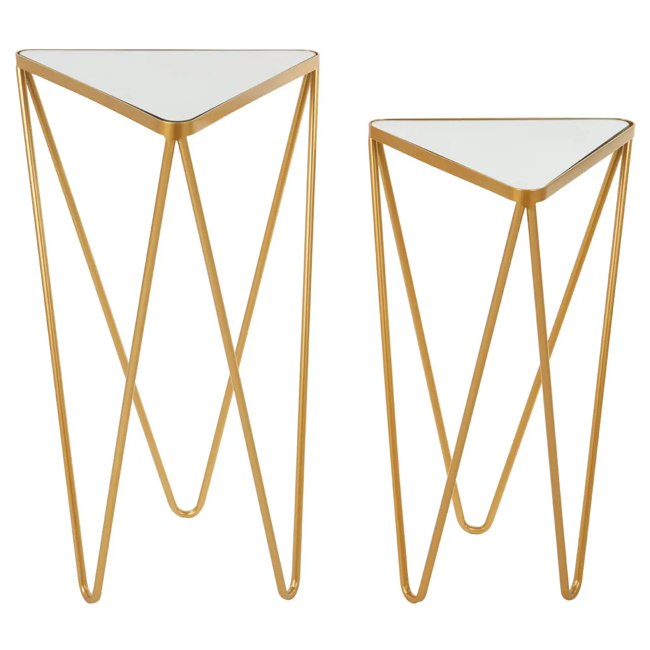 Avantis Set of Two Gold Finish Triangle Tables