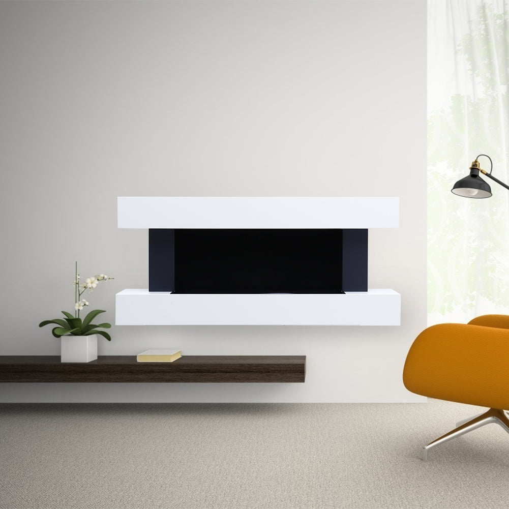 New Contemporary Wall Mounted Freestanding Fireplace with White Mantel