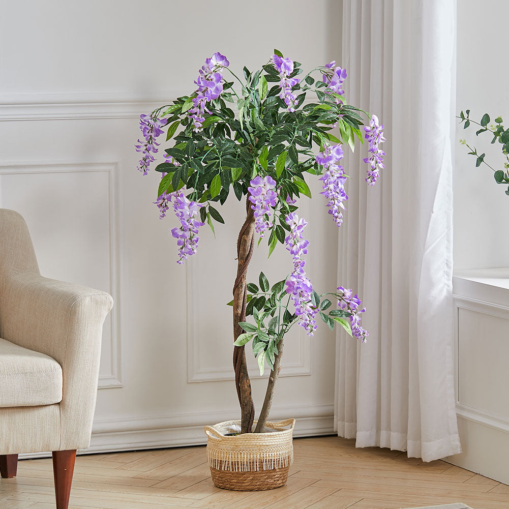 Artificial Flowers Plant in Pot for Home Decor Purple