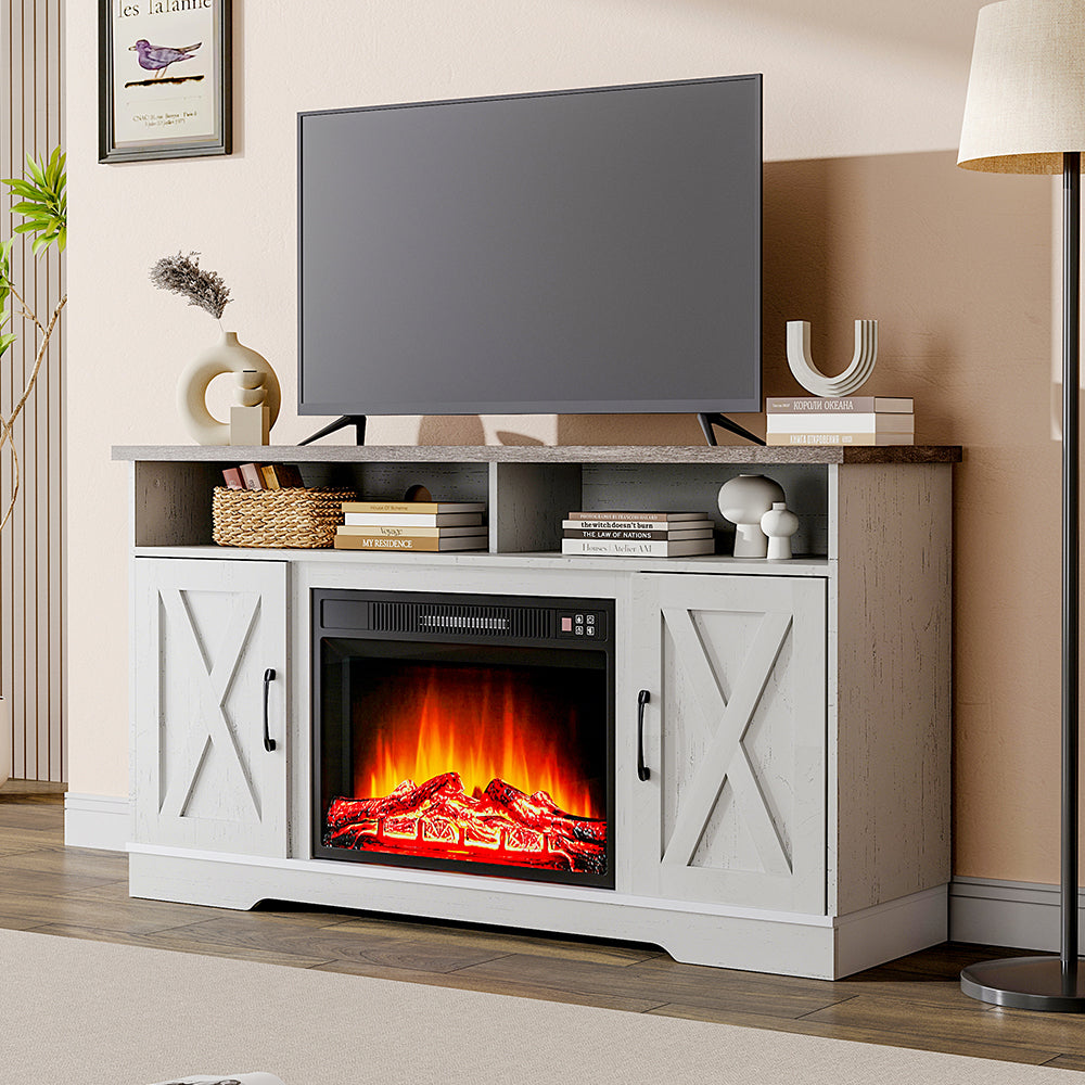 White TV Stand with Storage Units for 24 Inch Fireplace