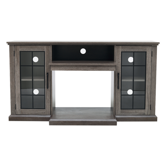 Rustic Grey TV Stand with Glass Door Closed Storage for 24 inch Fireplace