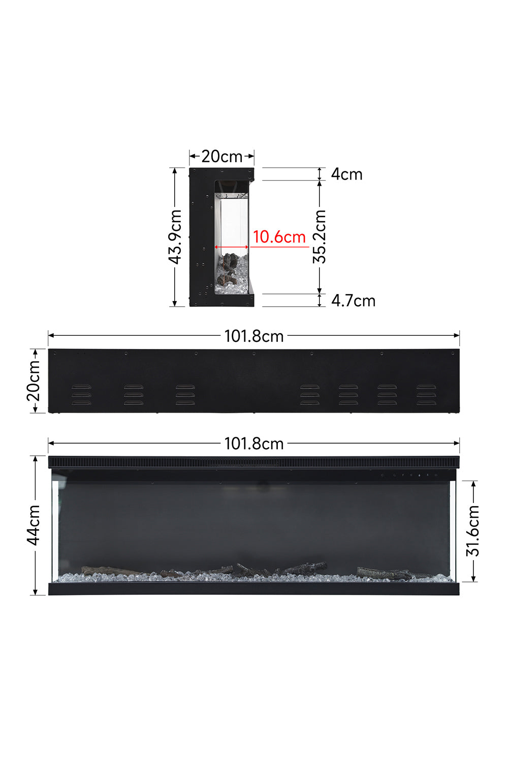 New 40/50/60 Inch 3 Sided Recessed/Freestanding Electric Fireplace