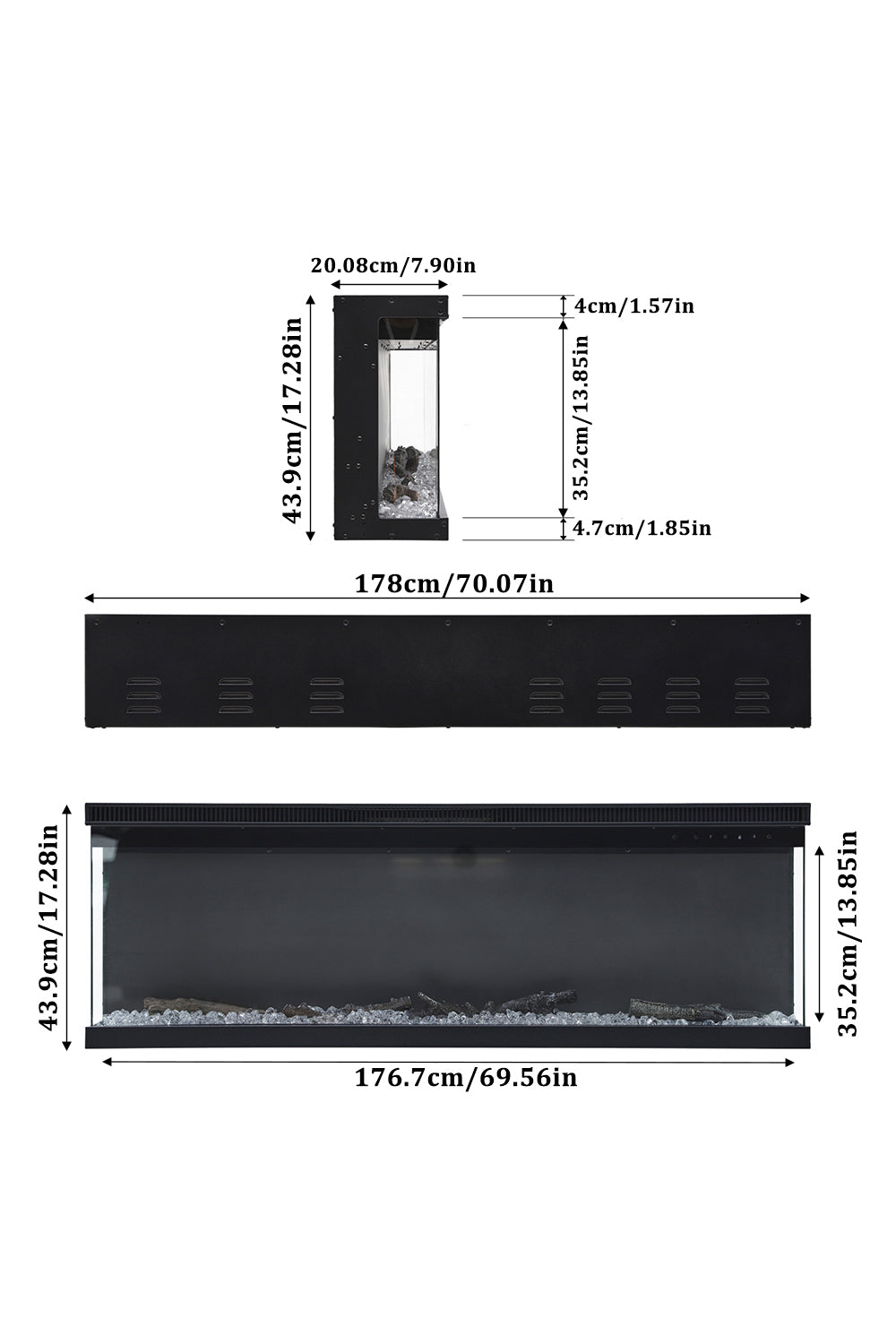 New 40/50/60/70/80 Inch 3 Sided Recessed/Freestanding Electric Fireplace