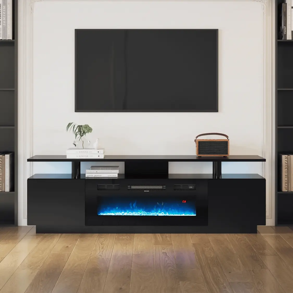 New 70 Inch LED TV Stand with Electric Fireplace and Remote