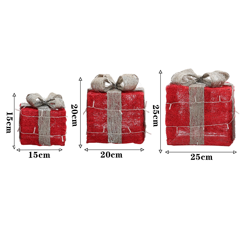 New 3Pcs Light-Up Square Christmas Gift Boxes Glitter Presents Decoration