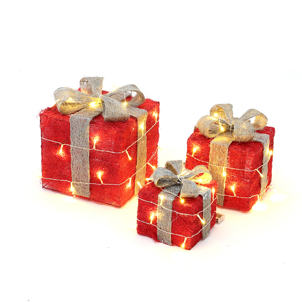New 3Pcs Light-Up Square Christmas Gift Boxes Glitter Presents Decoration