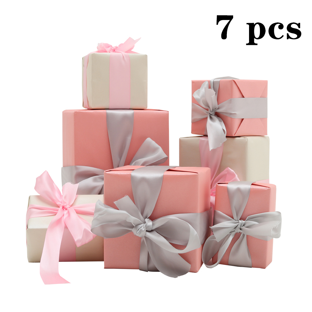 New 7Pcs Christmas Gift Box Decorations Pink