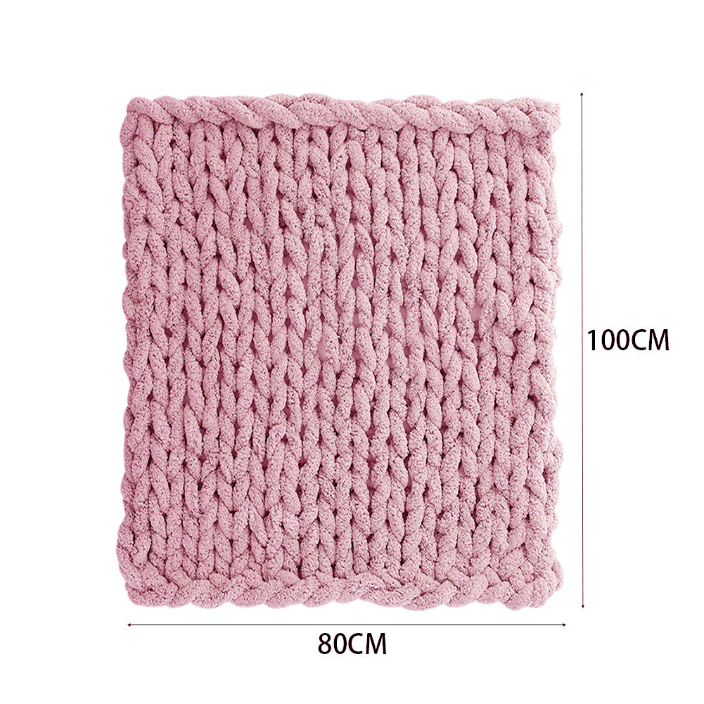 Pink Hand-Woven Chenille Blanket 100cm