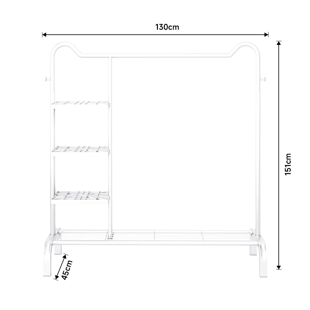 New Clothe Drying Rack with 3 Side Shelves White 130 cm W