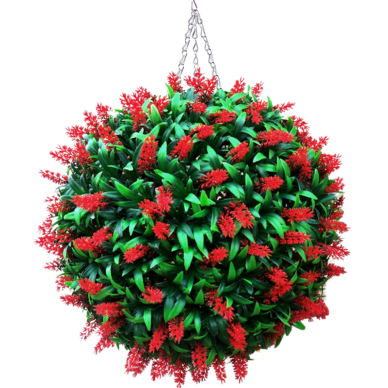 Artificial Lavender Grass Ball Hanging Ornament with Chain Red