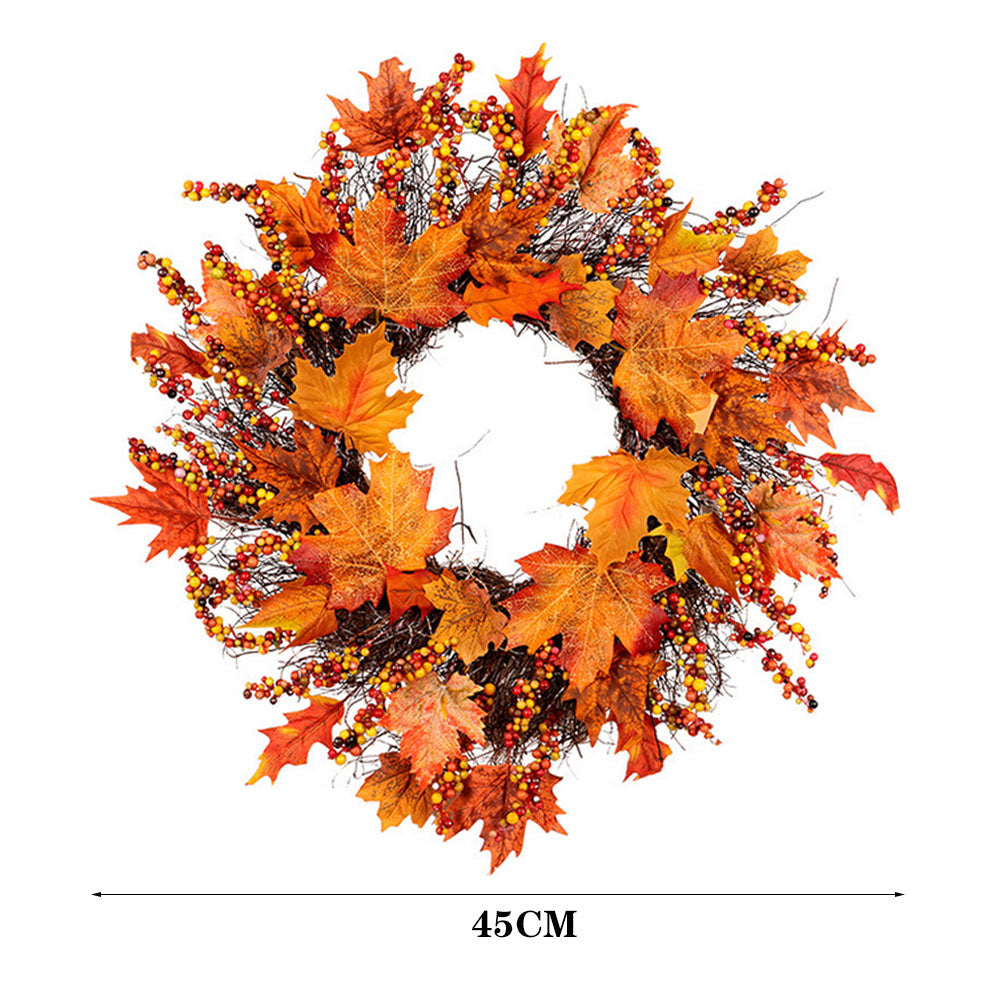 Lighted Maple Leaves Rattan Wreath with Berries Autumn Decor